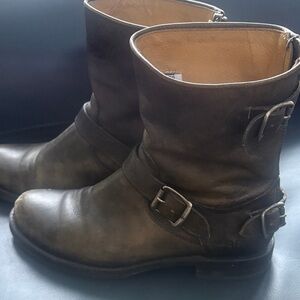 Brown Leather Buckle Boots